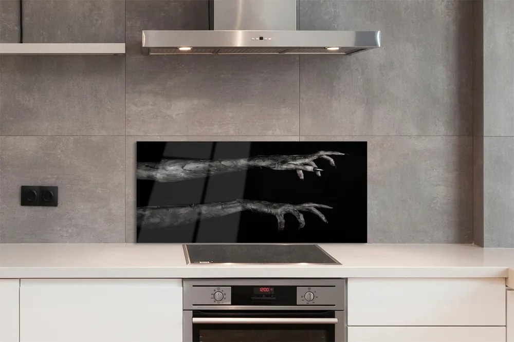 Panel szklany do Kuchni Brudne Dłonie na Czarnym Tle