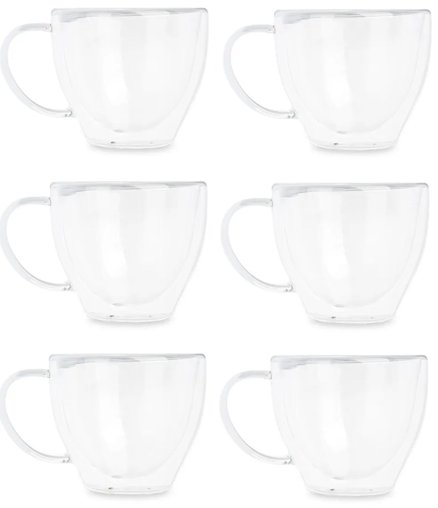 Zestaw szklanek termicznych do kawy lub herbaty, podwójne ścianki, 6 filiżanek, 140 ml