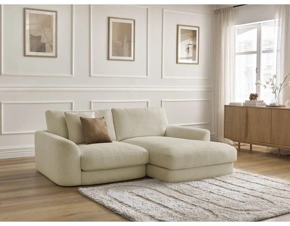 Beżowy narożnik z materiału bouclé (prawostronny/z szezlongiem) Leonore – Bobochic Paris