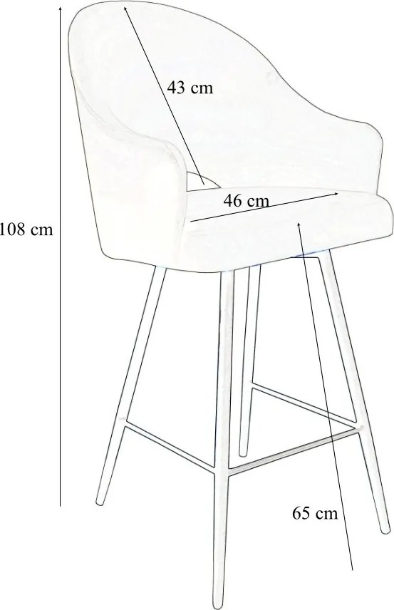 Hoker Velvet krzesło barowe tkanina Welur podstawa metalowa : Kolor nogi - Czarna stożek, Kolor tkaniny - VELVET - MG39, Typ siedziska - Siedzisko stałe