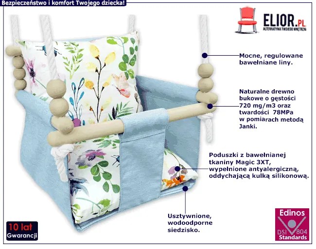 Niebieska kubełkowa huśtawka dziecięca N3-P19