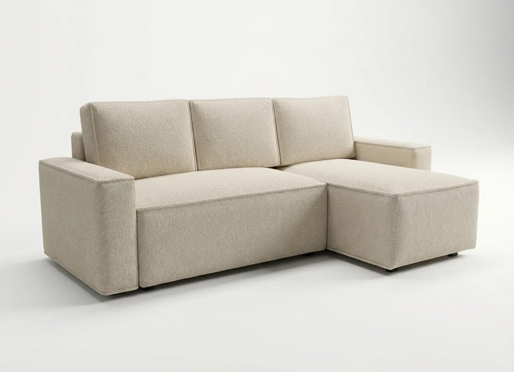 Rozkładana dwustronna sofa narożna w kształcie L SMART BOUCLE 232x143 cm, kremowa