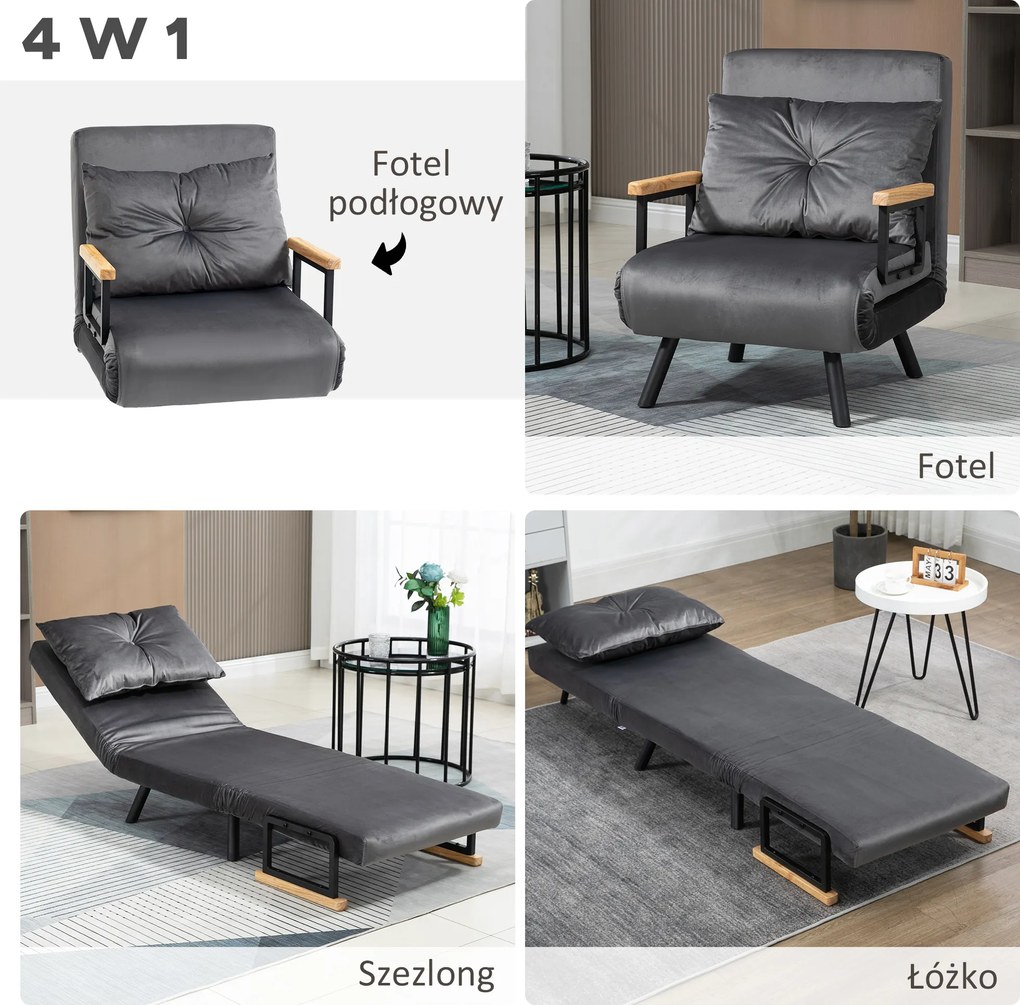 HOMCOM Rozkładana sofa z poduszkami stylowa i praktyczna obciążenie do 120 kg ciemnoszara | Aosom PL