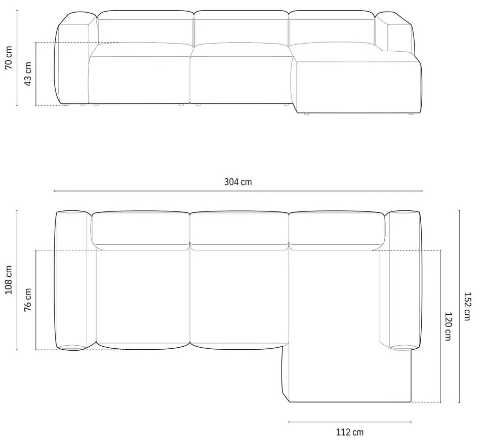 Ciemnoniebieski sztruksowy narożnik (prawostronny/z szezlongiem) Bergamo – Cosmopolitan Design