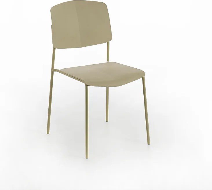 Zestaw 4 nowoczesnych żółtych krzeseł sztaplowanych z polipropylenu „Giada” z malowanymi metalowymi nogami