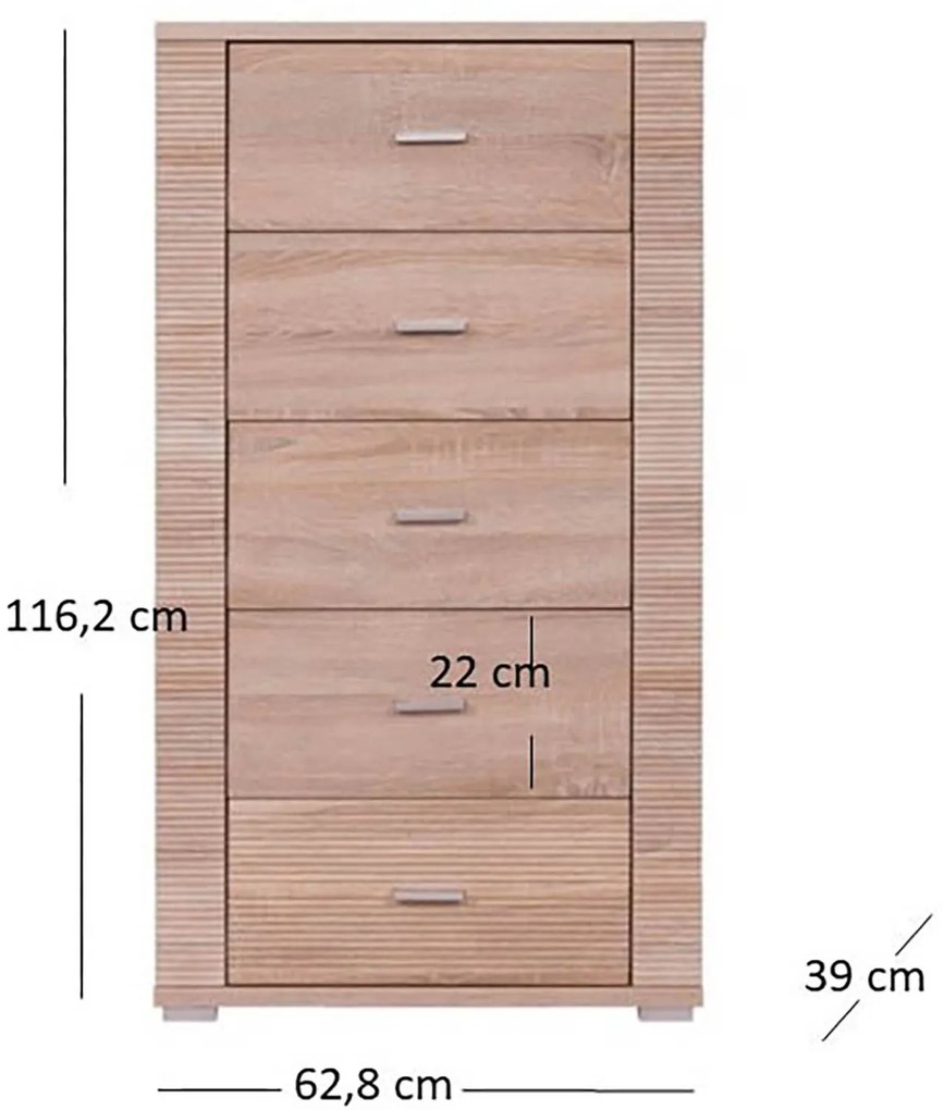 Komoda z Szufladami Drewniana do Salonu COREA 63 cm Dąb Sonoma Nowoczesna