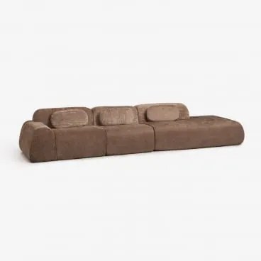 Sofa Modułowy Narożny 3-częściowy Z Prawym Szezlongiem Z Weluru Merida, Pakowany Próżniowo Szenila Karmelowy Brąz - Sklum