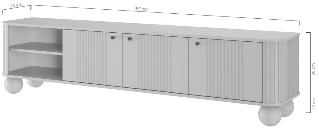 Szafka RTV Vesper 187 cm trzydrzwiowa - kaszmir / złote uchwyty / nogi kule