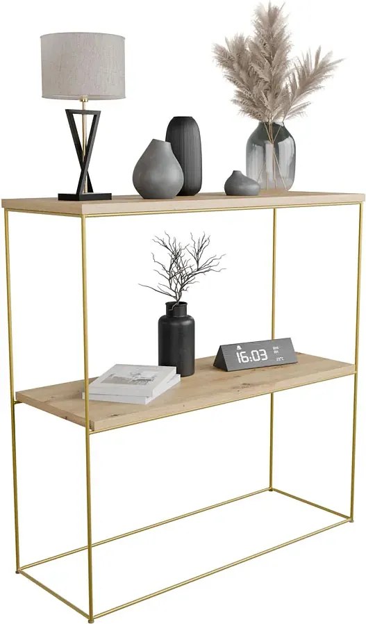 Konsola na metalowym stelażu dąb artisan + złoty N2-L19