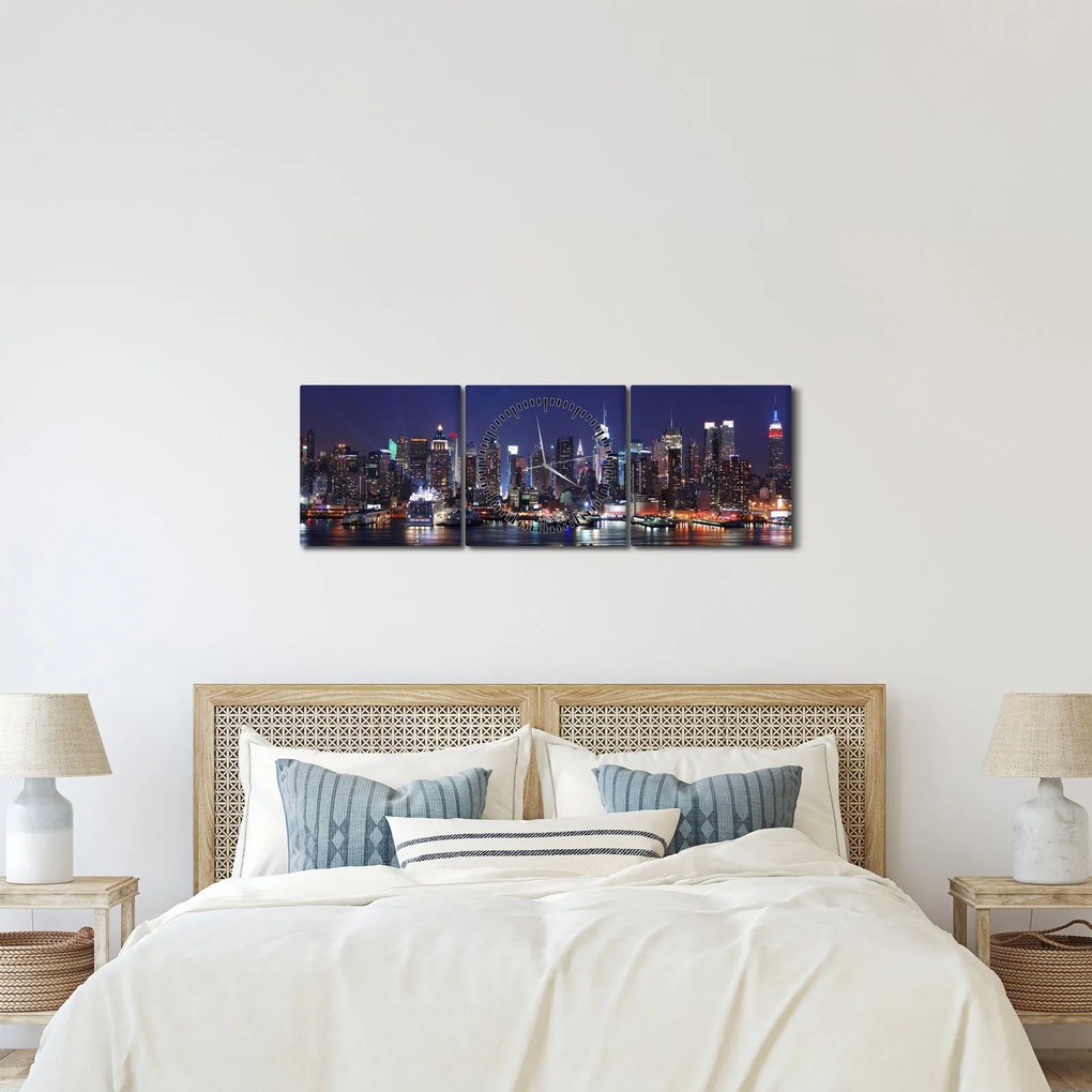 Obraz - Podświetlone nowojorskie drapacze chmur (z zegarem) (90x30 cm)