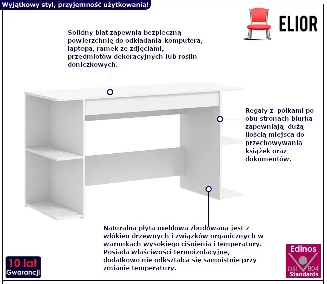 Białe długie biurko z półkami - Flavia