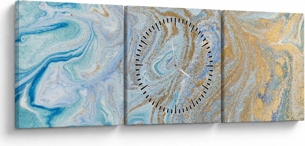Obraz - Niebieski marmur (z zegarem) (90x30 cm)