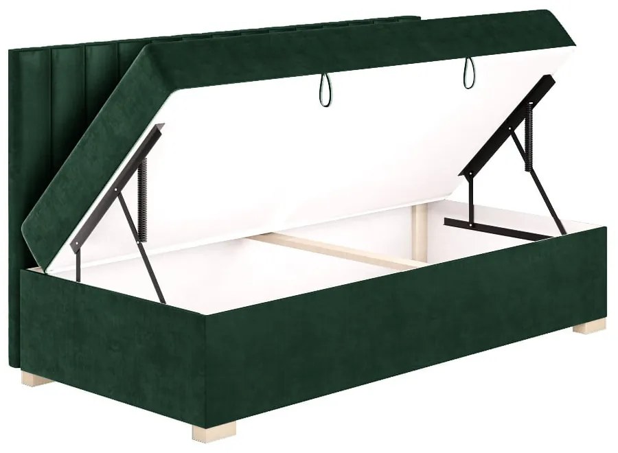 Ciemnozielone łóżko dziecięce ze schowkiem i materacem 90x200 cm Chill – Ghado
