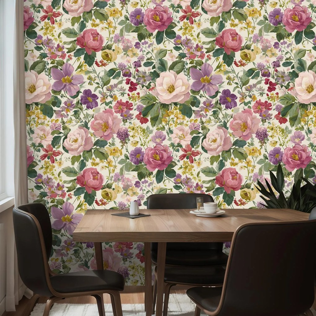 Fototapeta - Wzorzyste malarstwo kwiatów (196x136 cm)