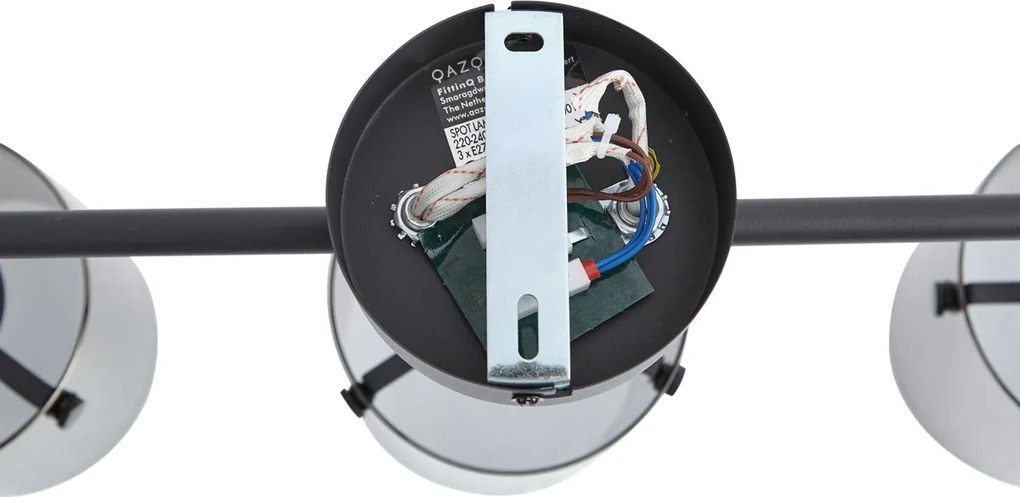 Designerski reflektor sufitowy czarny z przydymionym szkłem 3-punktowy - Domo