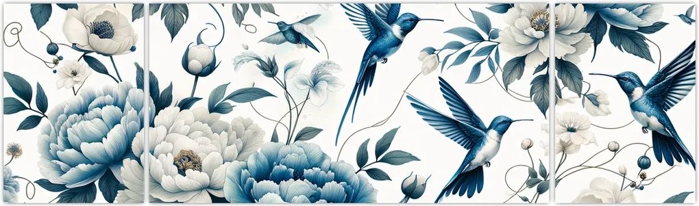 Obraz - Kolibry z kwiatami (170x50 cm)