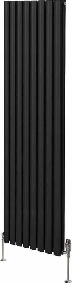 Grzejnik kolumnowy owalny i zawory - 1800 mm x 480 mm - czarny