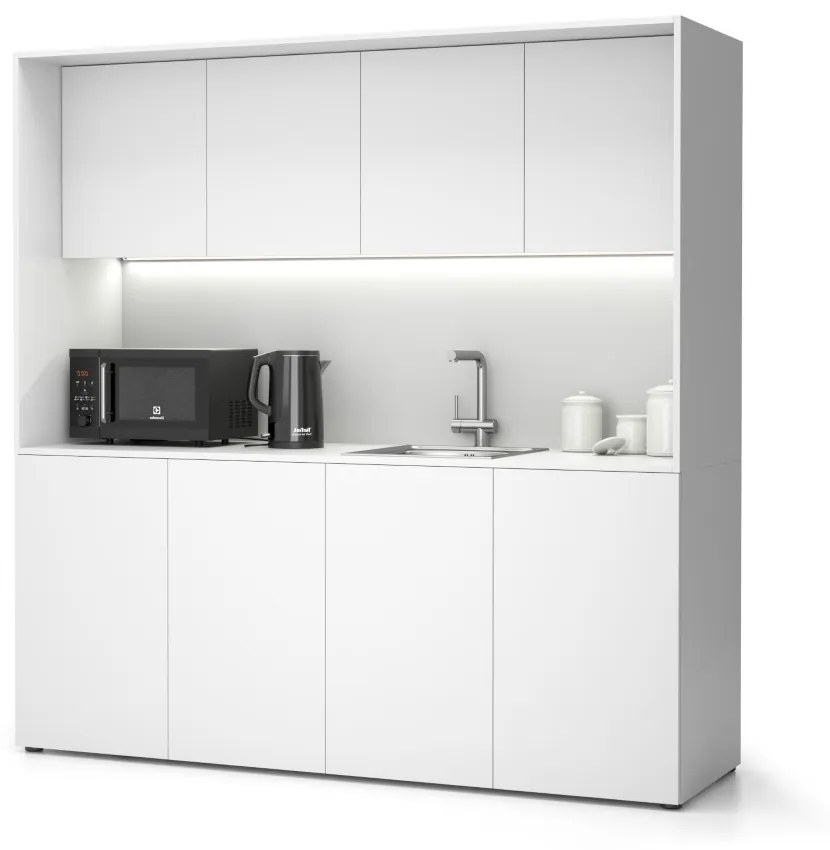 Kuchnia biurowa NIKA ze zlewem i kranem 1963 x 600 x 2000 mm, biały, prawo