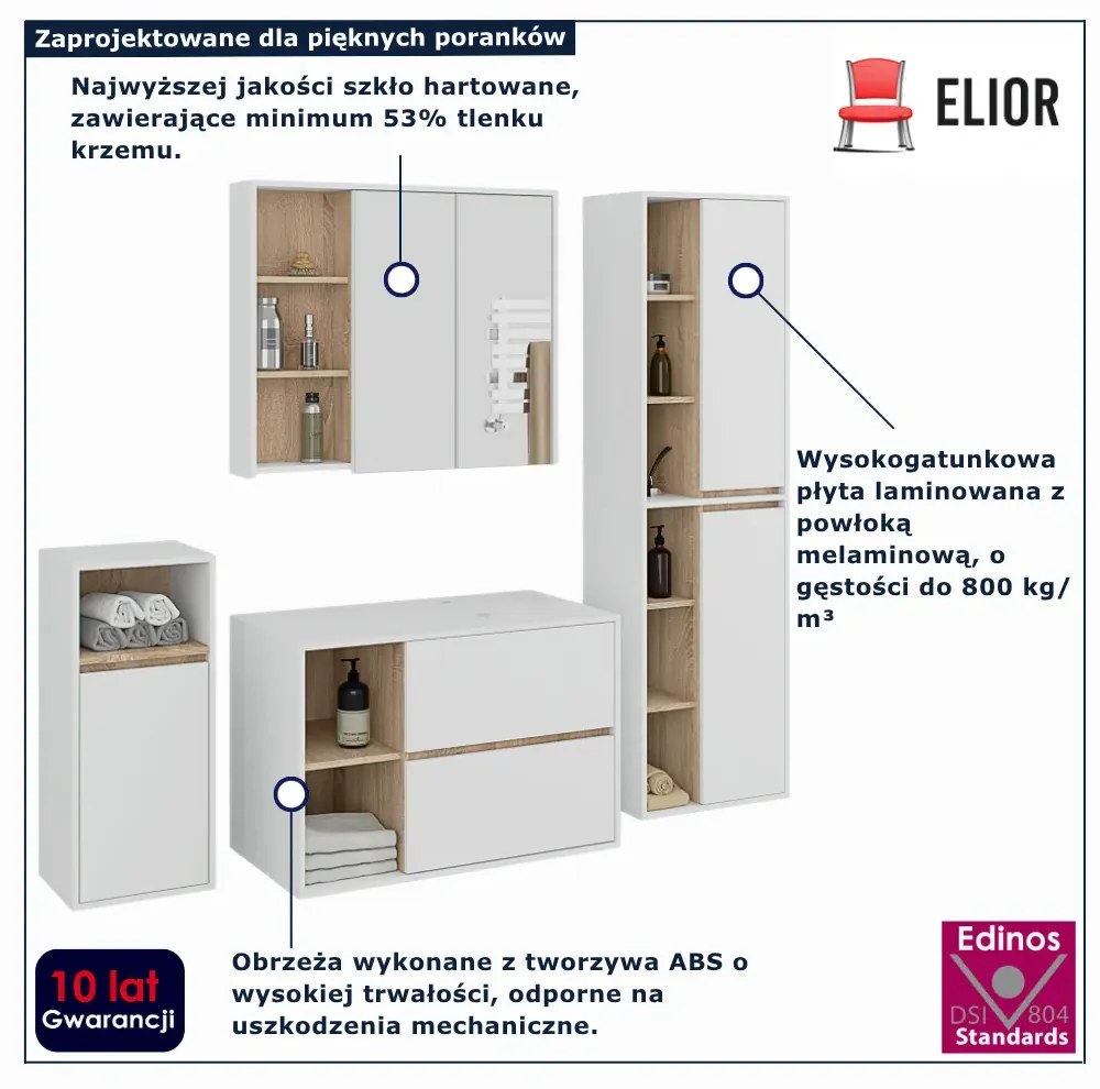 Nowoczesny zestaw mebli łazienkowych biały + dąb sonoma R1-T87