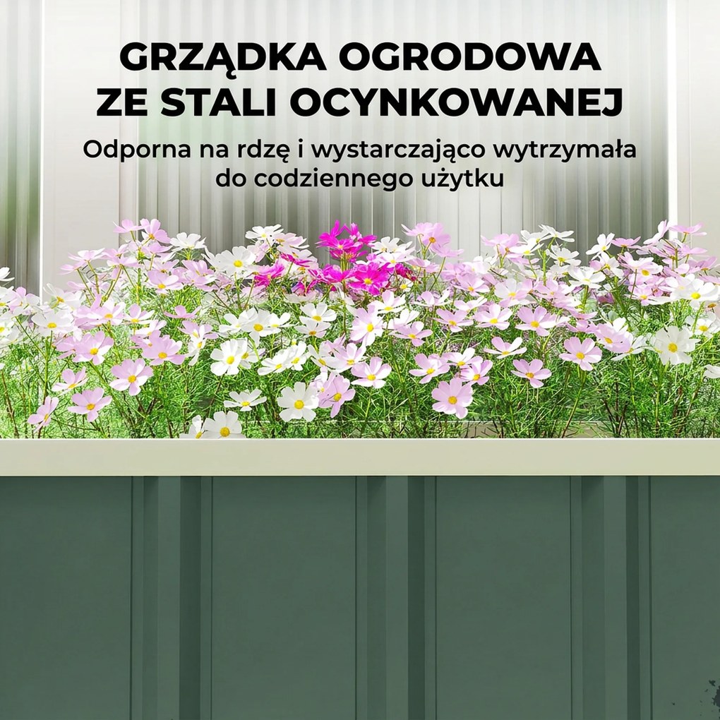Outsunny Podwyższona grządka stalowa, donica z zatrzaskami, zagięta krawędź, inspekt 136 x 52 x 31 cm Jasnozielony | Aosom PL