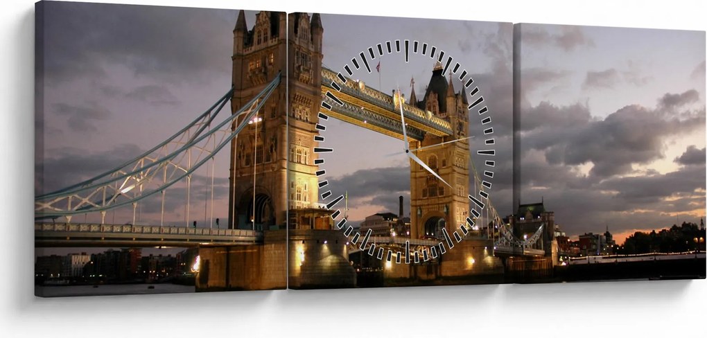 Obraz - Tower Bridge nocą (z zegarem) (90x30 cm)