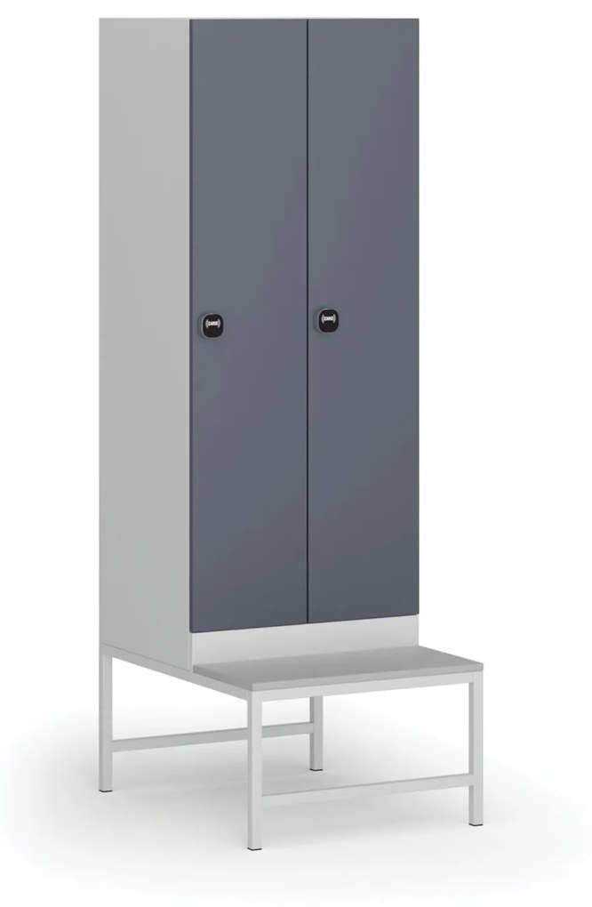 Szafka ubraniowa z ławką, 2-drzwiowa, 1875 x 600 x 500/800 mm, zamek RFID, drzwi ciemnoszare