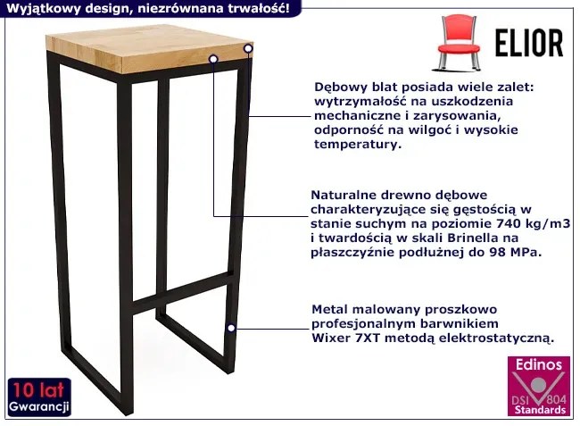 Drewniany hoker dębowy w stylu industrialnym - Delto 7X