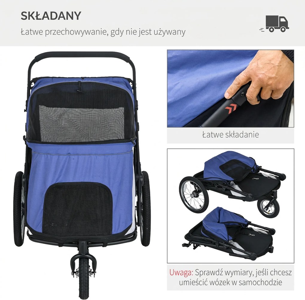 Outsunny wózek dla psa składany wygodny transporter dla zwierząt z otwieranym dachem poduszka niebieski czarny | Aosom PL