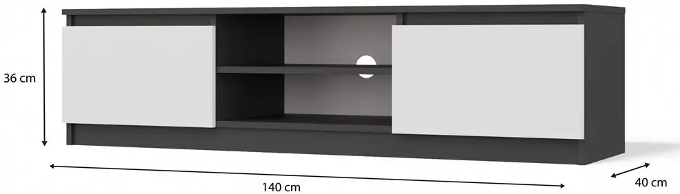 Nowoczesna szafka RTV antracyt + biały Amida 3X 140 cm