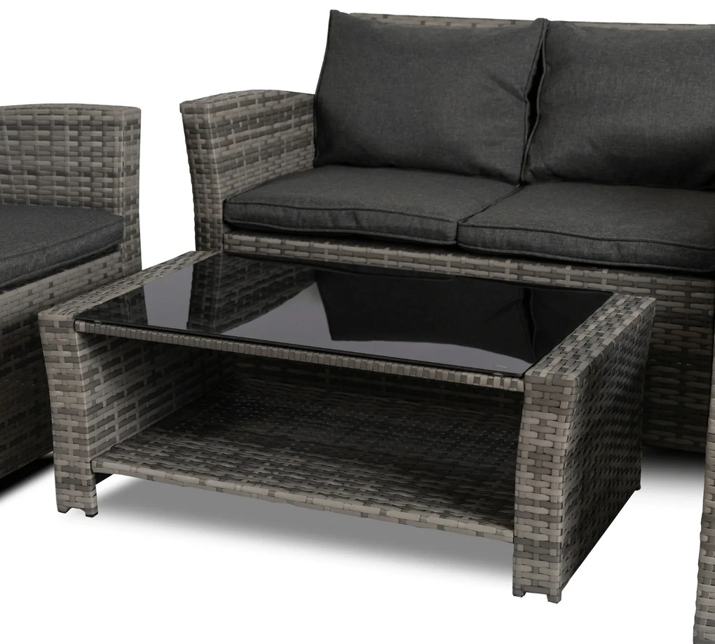 Zestaw Mebli Ogrodowych DOVER Szary Sofa Fotele Stolik Tarasowy Technorattan Nowoczesny
