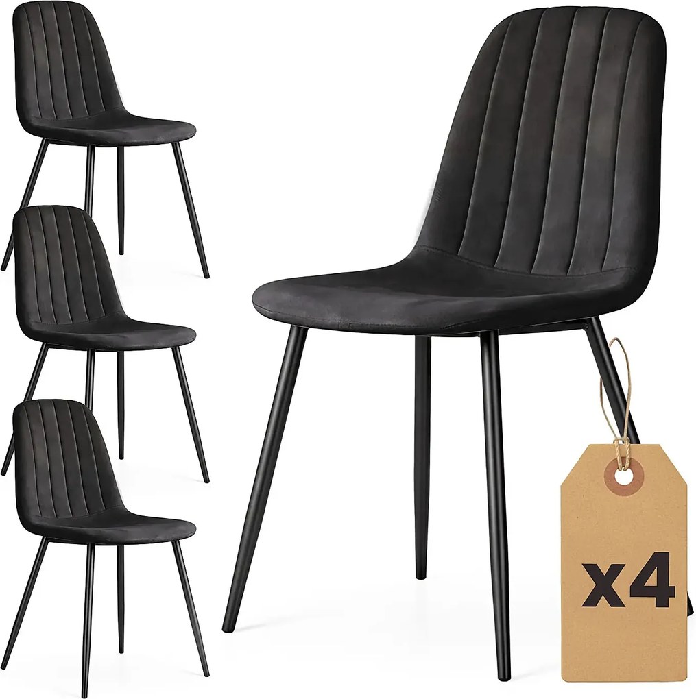 Zestaw 4 czarnych krzeseł welurowych R7-D51
