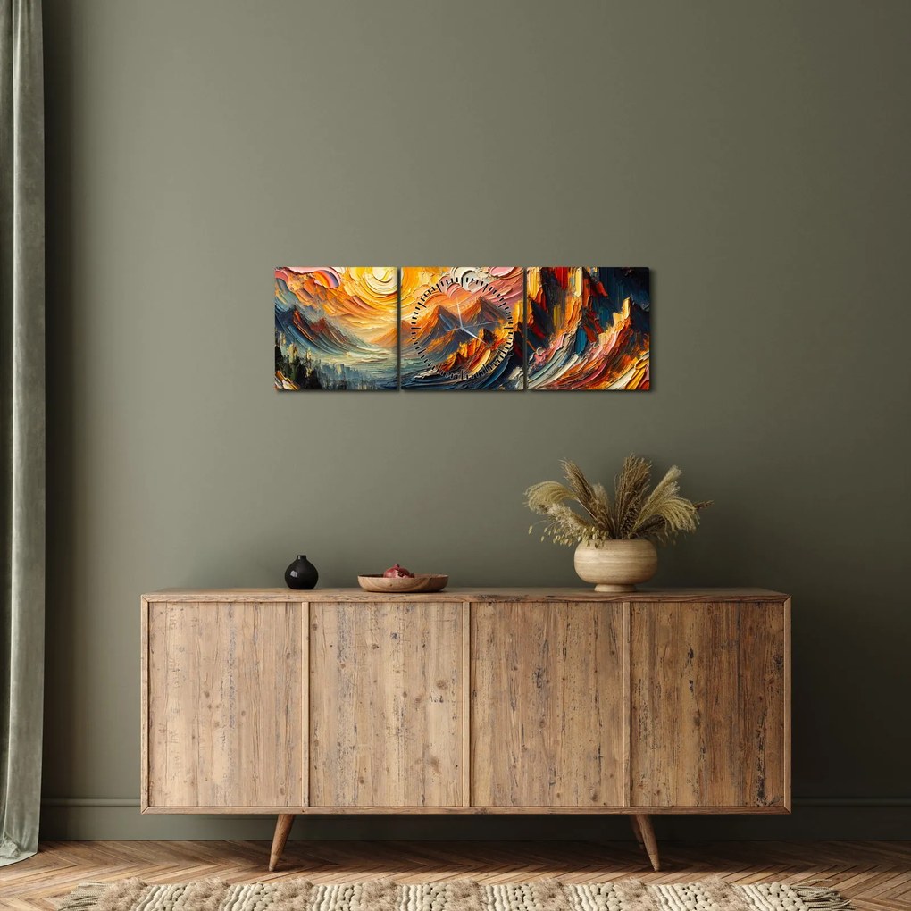 Obraz - Góry oświetlone słońcem (z zegarem) (90x30 cm)