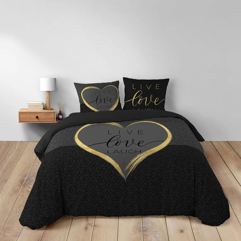 Czarna bawełniana pościel dwuosobowa 200x200 cm Crazy Love – douceur d'intérieur