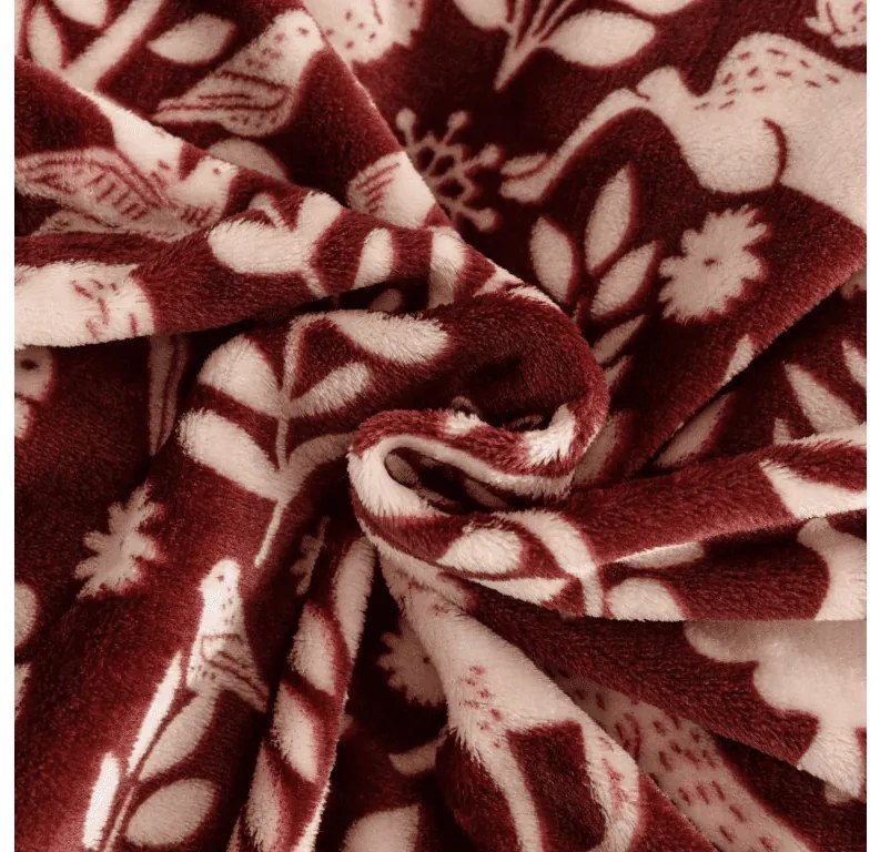 Mikropluszowy koc FOREST ANIMALS, bordowy Rozmiar: 150 x 200 cm