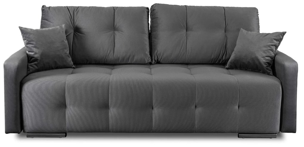 Sofa z Funkcją Spania FAVIO Wersalka Rozkładana Dwuosobowa Welurowa Szara Nowoczesna do Salonu