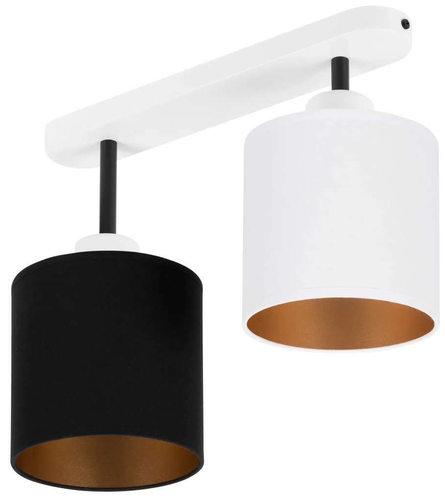 Lampa sufitowa biała dwupunktowy spot z czarno-białymi abażurami C-330