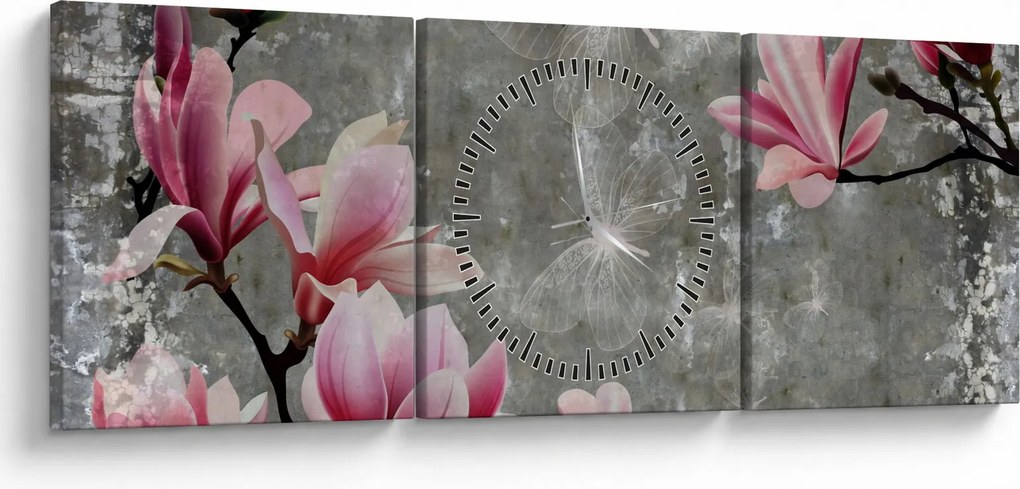 Obraz z kwiatami (z zegarem) (90x30 cm)