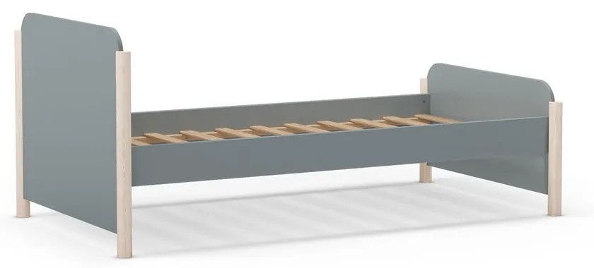 Szarozielone łóżko dziecięce z litego drewna sosnowego ze stelażem 90x190 cm Enola – Marckeric