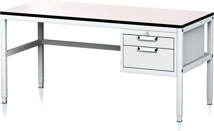 Stół warsztatowy MECHANIC II, 1600 x 700 x 745-985 mm, 2 kontenery szufladowe, szary