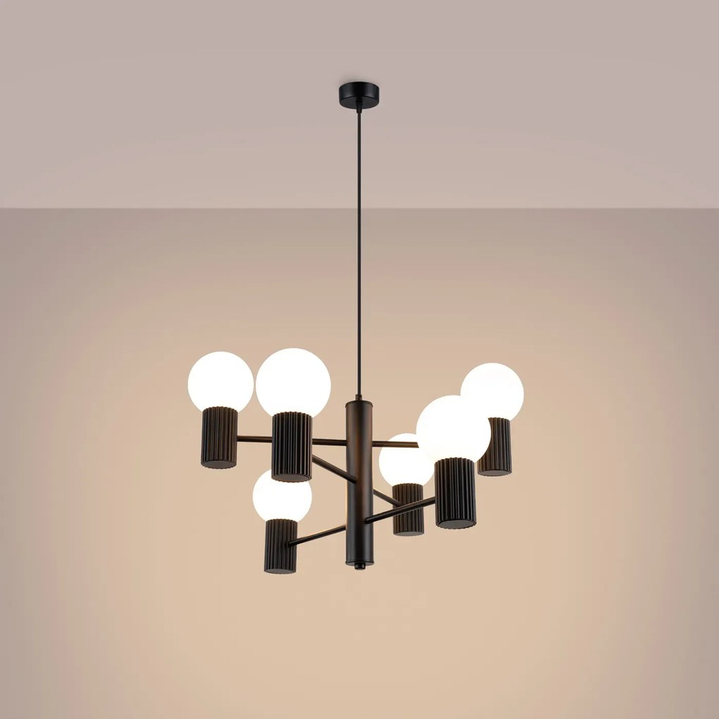 Żyrandol HALO 6 czarny ryflowany SOLLUX  LIGHTING