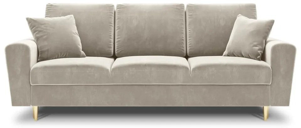 Beżowa aksamitna rozkładana/ze schowkiem sofa 235 cm Kyoto – Cosmopolitan Design