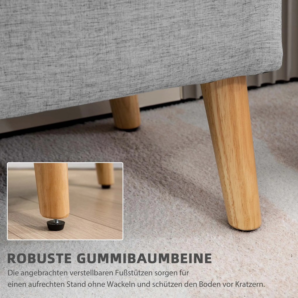 HOMCOM Ławka tapicerowana z przestrzenią do przechowywania, wykończenie w wyglądzie lnu, nogi z drewna kauczukowego, do 220 kg, 110x39x45cm, szara