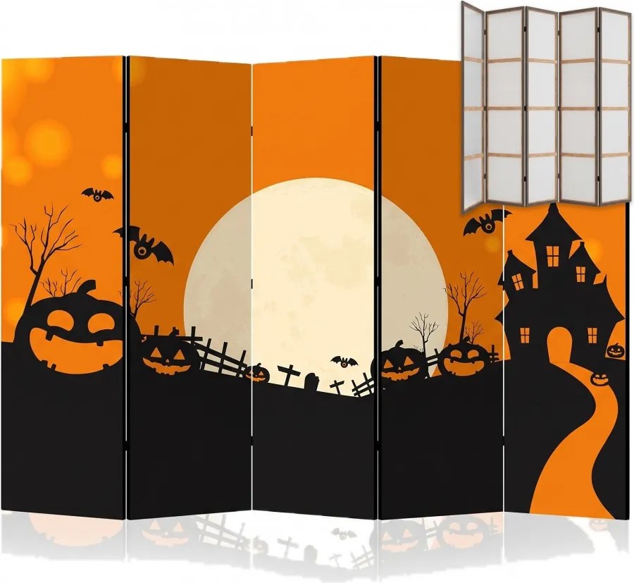 Parawan pokojowy 5-częściowy 225x172 Jednostronny dekoracyjny bajkowy halloween Wielokolorowy Noc Halloween