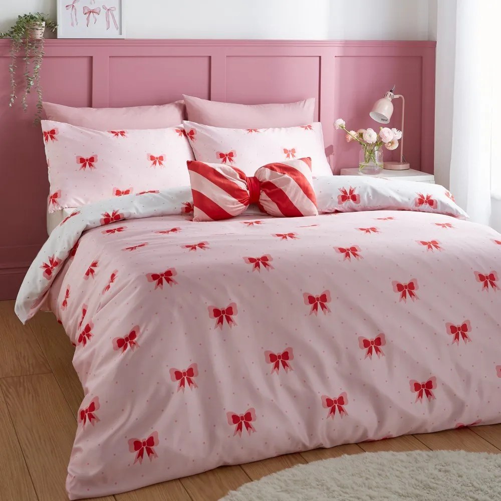 Różowa pościel dwuosobowa 230x220 cm Dotty Bows – Sassy B