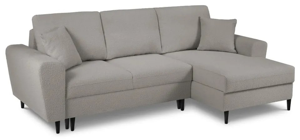 Jasnoszary rozkładany narożnik ze schowkiem z materiału bouclé (prawostronny/z szezlongiem) Kyoto – Cosmopolitan Design