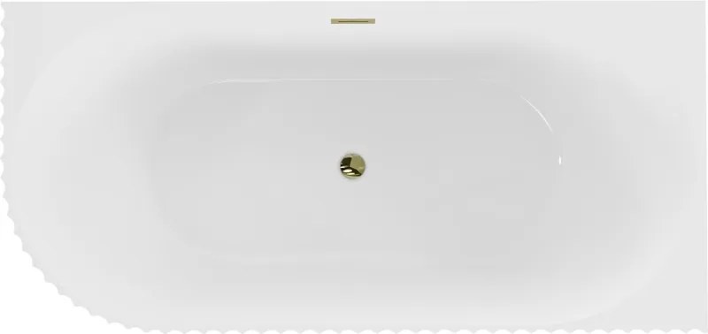 Mexen Gia wanna wolnostojąca narożna ryflowana prawa 150 x 75 cm, biała połysk, przelew złoty - 52701507500P-50