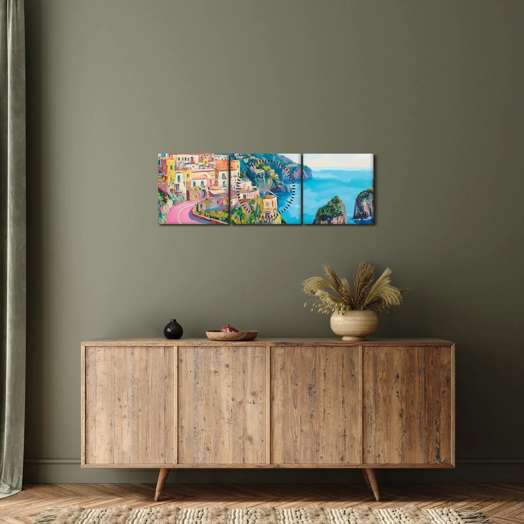 Obraz - Różowa droga przy wybrzeżu (z zegarem) (90x30 cm)