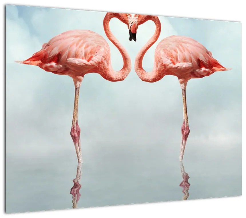 Obraz na szkle dwóch flamingów (70x50 cm)