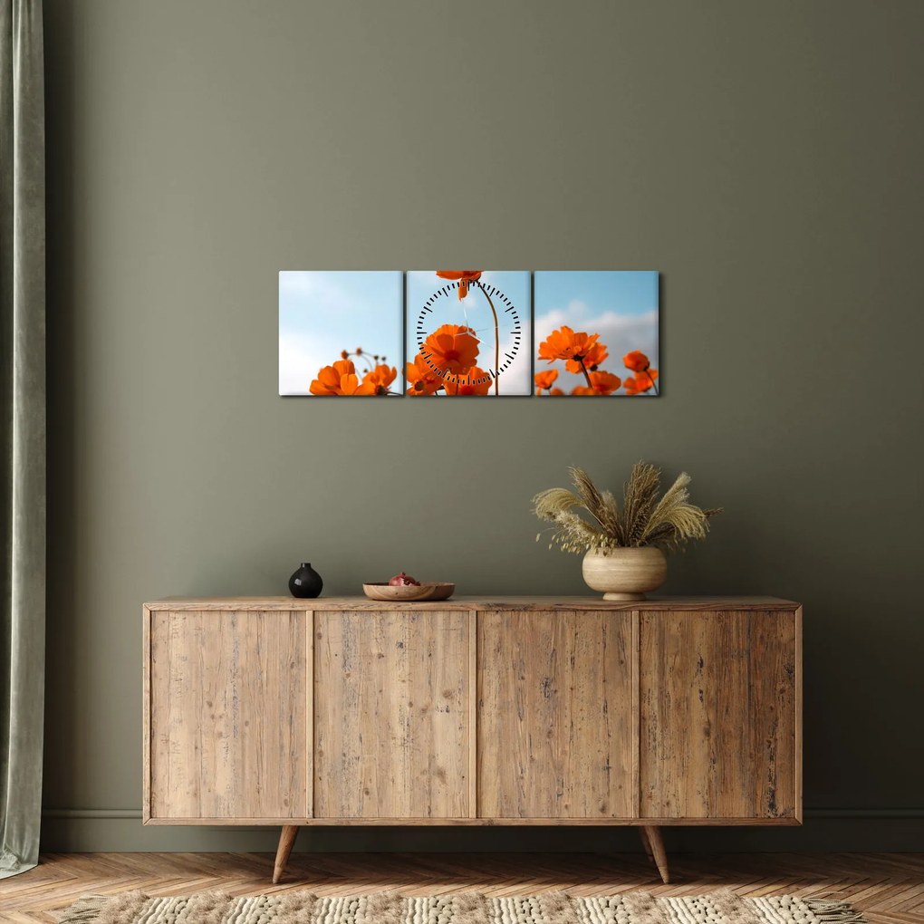 Obraz - Łąkowe kwiaty (z zegarem) (90x30 cm)