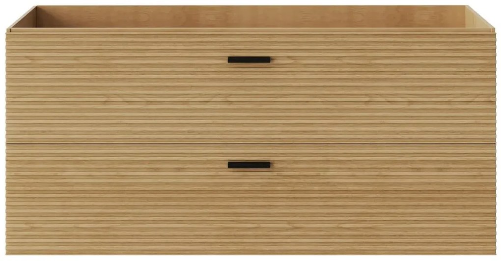 Szafka pod umywalkę na nóżkach z prążkowanym frontem - 2 szuflady - Jasne drewno - 120 cm - SARONE